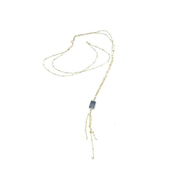 Jewelry - Unbranded 18" Gold Tone Long Chain Rectangular Kyanite Pendant